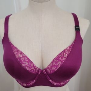 Body By Victoria Demi Bra Purple w/ Invisible lace with nude underlay Size 36DD
